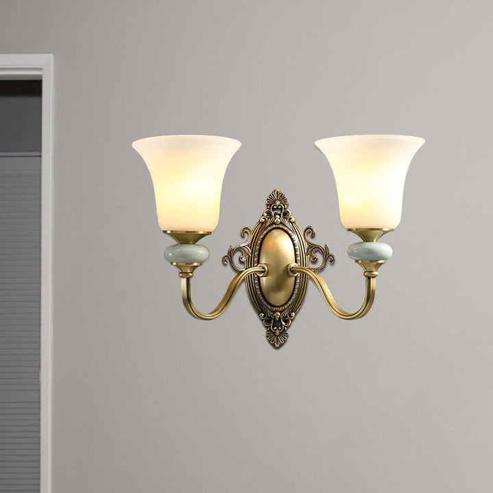 Skørter | 1/2-Pear Frosted Glass Wall Mount Lamp Vintage Brass Finish Bell Nightstand Above Wall Lighting Idea