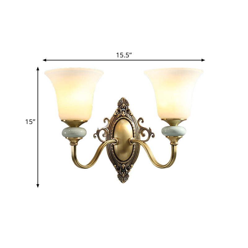 Skørter | 1/2-Pear Frosted Glass Wall Mount Lamp Vintage Brass Finish Bell Nightstand Above Wall Lighting Idea