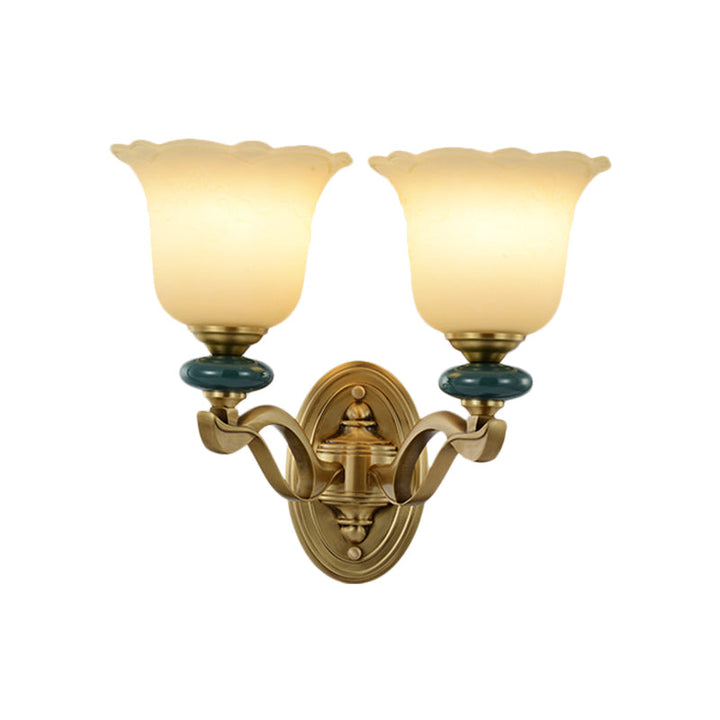 Skørter | Flower Frosted Glass Wall-Mounted Light Traditional 1/2-Light Indoor Wall Lamp in Gold