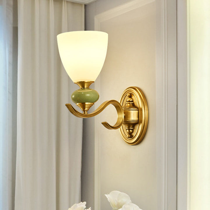Skørter | Vintage Conic Wall-Mounted Lighting Fixture 1/2-Cap Opal Glass Wall Lamp in Gold for Living Room
