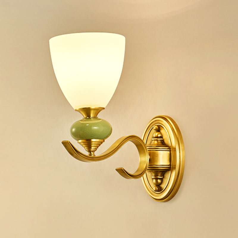 Skørter | Vintage Conic Wall-Mounted Lighting Fixture 1/2-Cap Opal Glass Wall Lamp in Gold for Living Room
