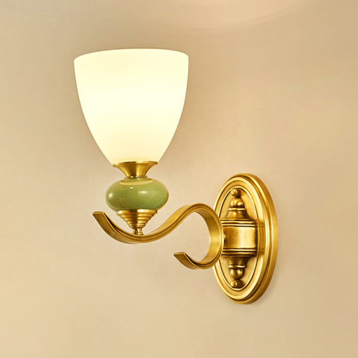 Skørter | Vintage Conic Wall-Mounted Lighting Fixture 1/2-Cap Opal Glass Wall Lamp in Gold for Living Room
