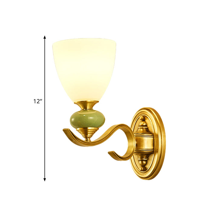 Skørter | Vintage Conic Wall-Mounted Lighting Fixture 1/2-Cap Opal Glass Wall Lamp in Gold for Living Room