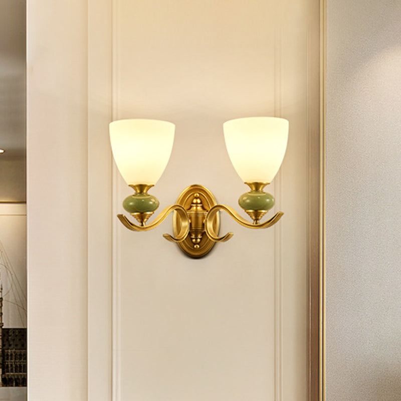 Skørter | Vintage Conic Wall-Mounted Lighting Fixture 1/2-Cap Opal Glass Wall Lamp in Gold for Living Room