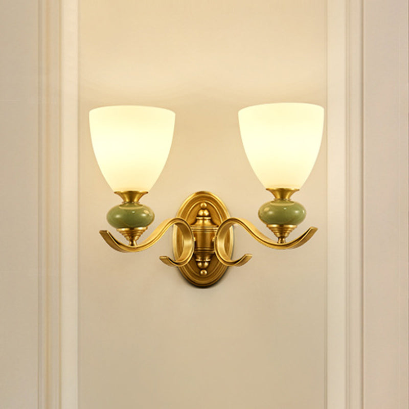 Skørter | Vintage Conic Wall-Mounted Lighting Fixture 1/2-Cap Opal Glass Wall Lamp in Gold for Living Room