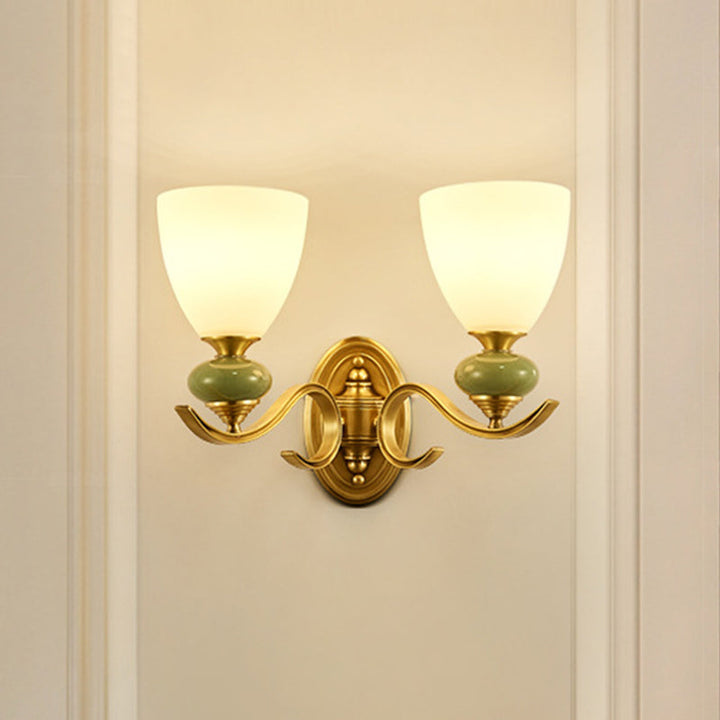 Skørter | Vintage Conic Wall-Mounted Lighting Fixture 1/2-Cap Opal Glass Wall Lamp in Gold for Living Room