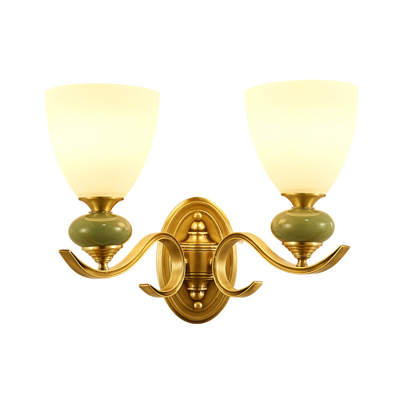 Skørter | Vintage Conic Wall-Mounted Lighting Fixture 1/2-Cap Opal Glass Wall Lamp in Gold for Living Room