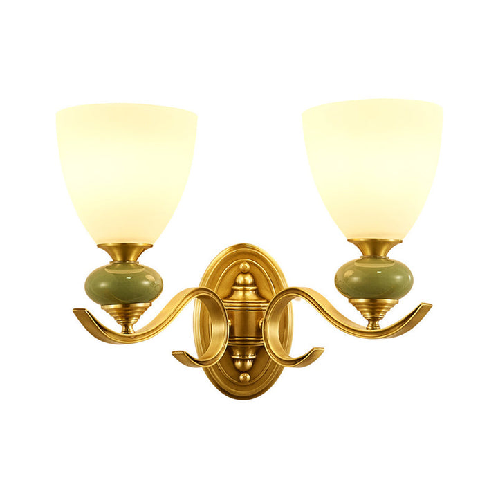 Skørter | Vintage Conic Wall-Mounted Lighting Fixture 1/2-Cap Opal Glass Wall Lamp in Gold for Living Room