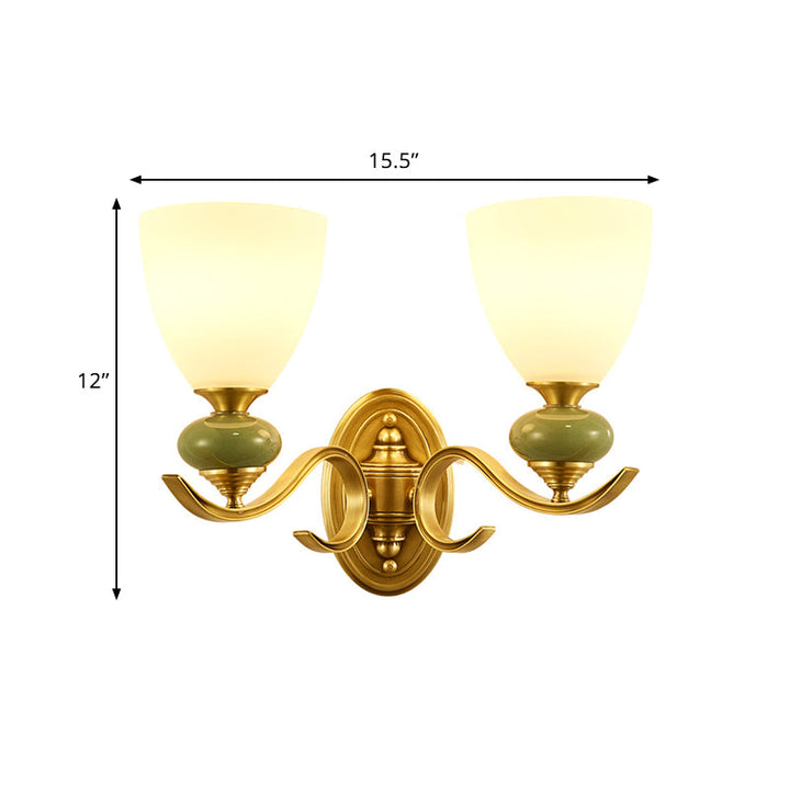 Skørter | Vintage Conic Wall-Mounted Lighting Fixture 1/2-Cap Opal Glass Wall Lamp in Gold for Living Room
