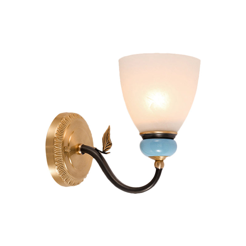 Skørter | 1 Bulb White Glass Wall Light Traditional Black and Golden Cone Corner Top Wall Lamp