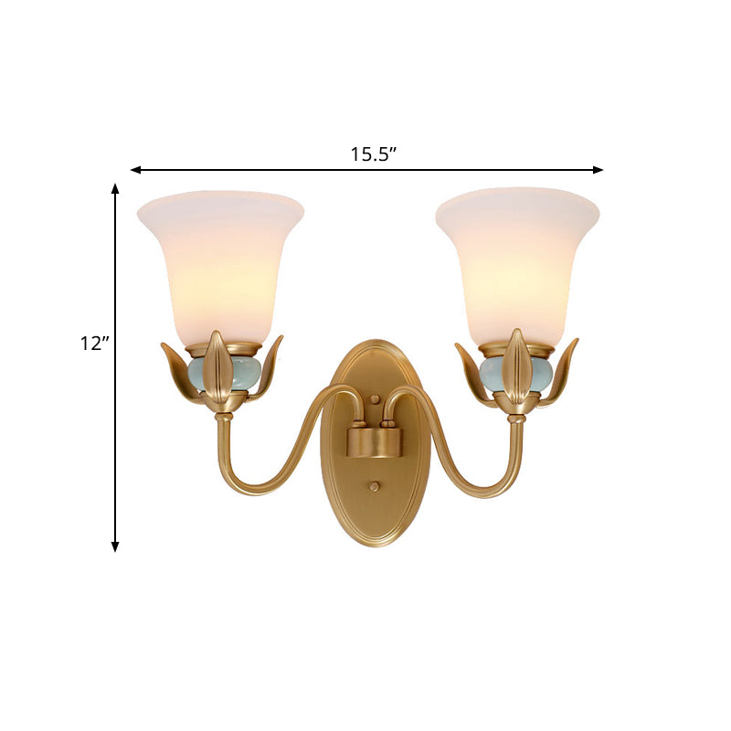 Skørter | 1/2-Head Wall Lighting Vintage Bedroom Wall Mounted Lamp Fixture with Bell White Opal Glass Shade in Gold