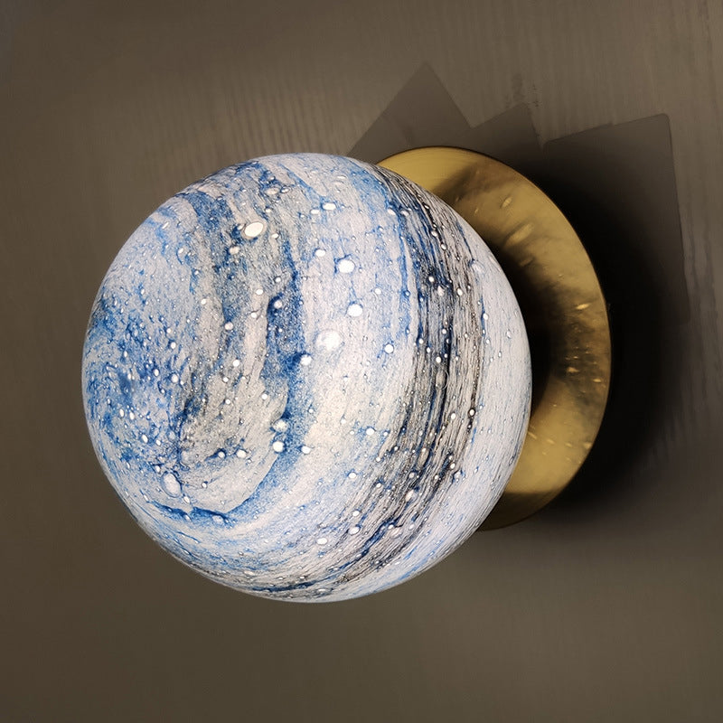 Skørter | Planet Frosted Glass Wall Lamp Creative Yellow/Blue LED Wall Lamp Lighting Fixture for Bedroom