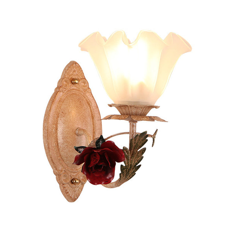 Skørter | Opal Glass Flower Wall Lamp American Garden 1 Bulb Living Room Wall Lamp in Light Brown/White