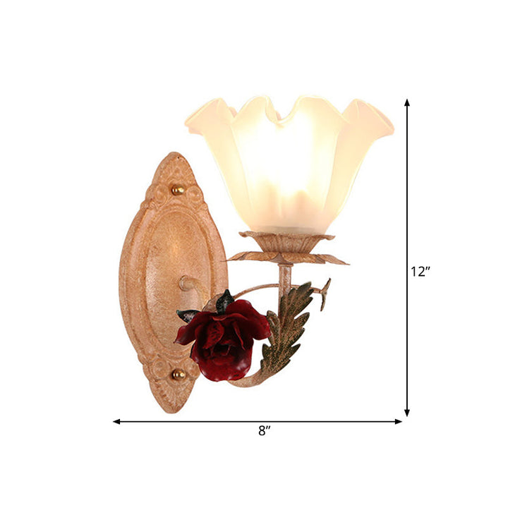 Skørter | Opal Glass Flower Wall Lamp American Garden 1 Bulb Living Room Wall Lamp in Light Brown/White