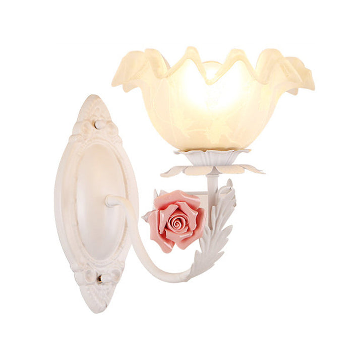 Skørter | Opal Glass Flower Wall Lamp American Garden 1 Bulb Living Room Wall Lamp in Light Brown/White