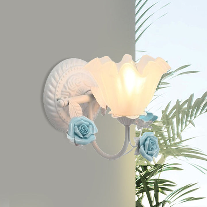 Skørter | Blossom Bedside Wall Lighting Ideas Country Matte Glass 1-Light Blue/Pink Wall Lamp Fixture
