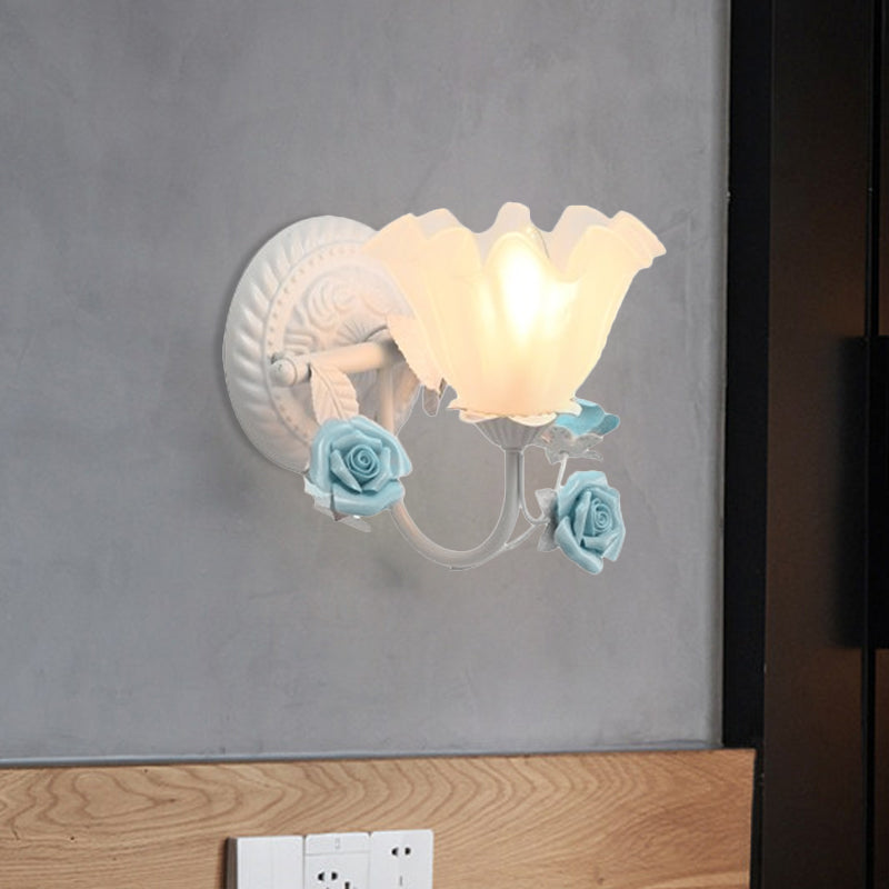 Skørter | Blossom Bedside Wall Lighting Ideas Country Matte Glass 1-Light Blue/Pink Wall Lamp Fixture