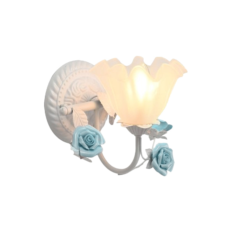 Skørter | Blossom Bedside Wall Lighting Ideas Country Matte Glass 1-Light Blue/Pink Wall Lamp Fixture