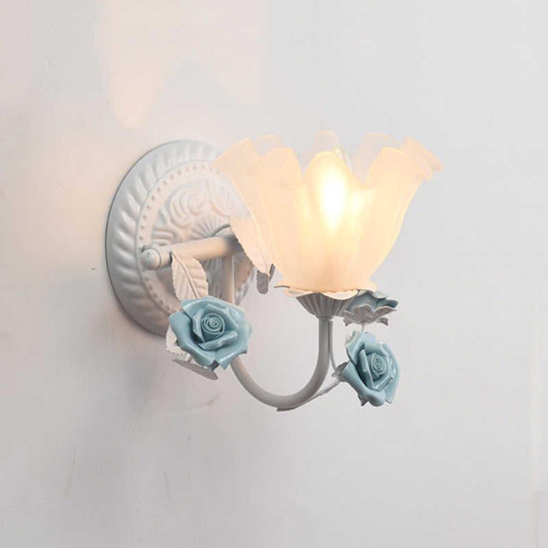 Skørter | Blossom Bedside Wall Lighting Ideas Country Matte Glass 1-Light Blue/Pink Wall Lamp Fixture
