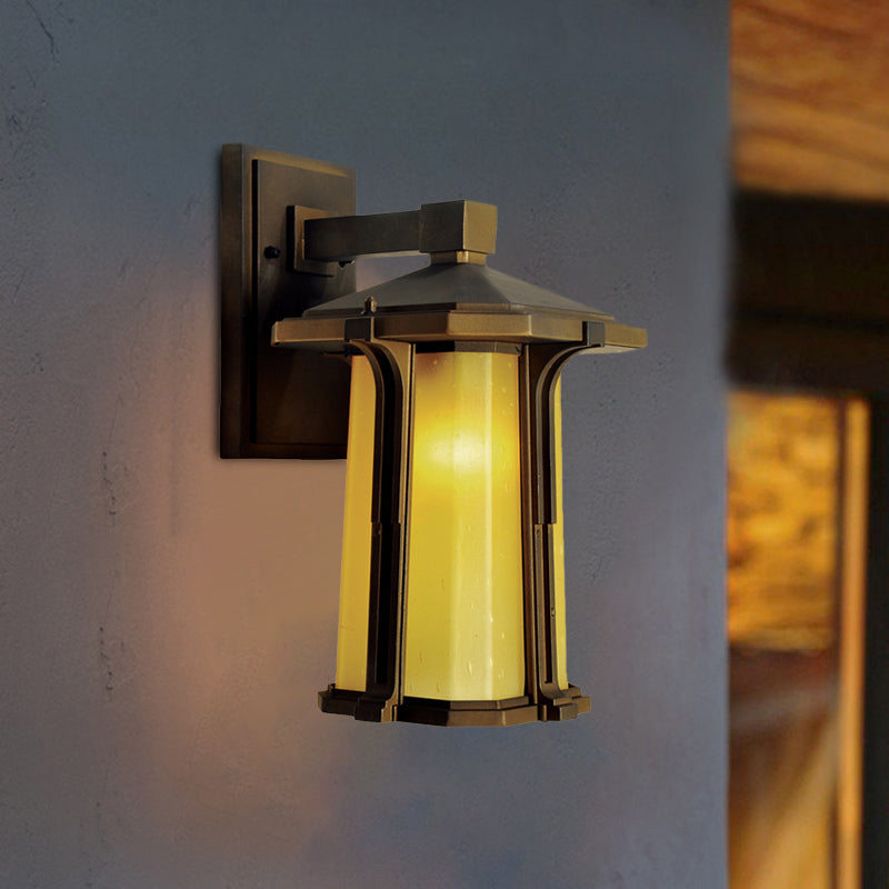 Skørter | Tan/White Glass Lantern Sconces Retro Style Single Version Outdoor Wall Mounted Light Source
