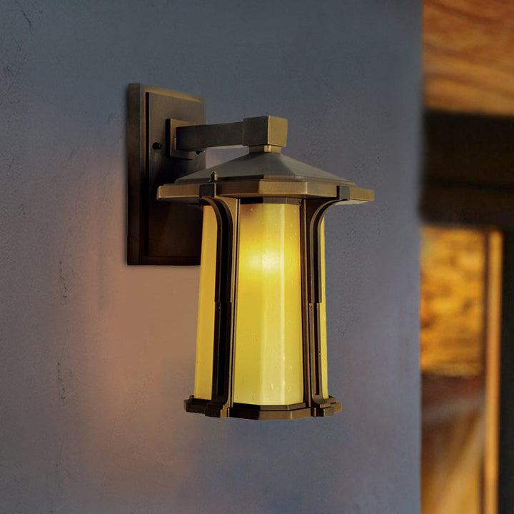 Skørter | Tan/White Glass Lantern Sconces Retro Style Single Version Outdoor Wall Mounted Light Source