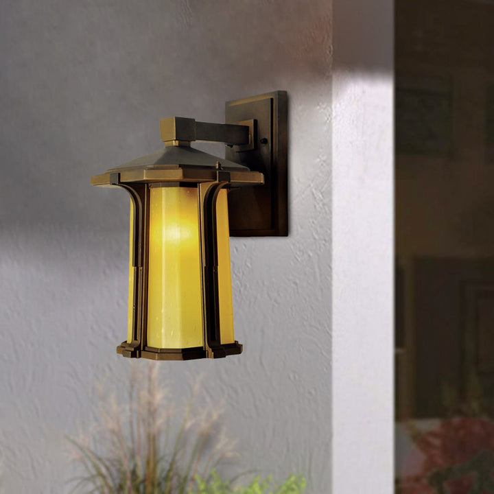 Skørter | Tan/White Glass Lantern Sconces Retro Style Single Version Outdoor Wall Mounted Light Source