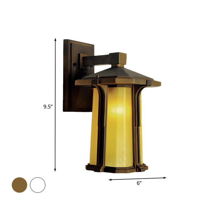 Skørter | Tan/White Glass Lantern Sconces Retro Style Single Version Outdoor Wall Mounted Light Source
