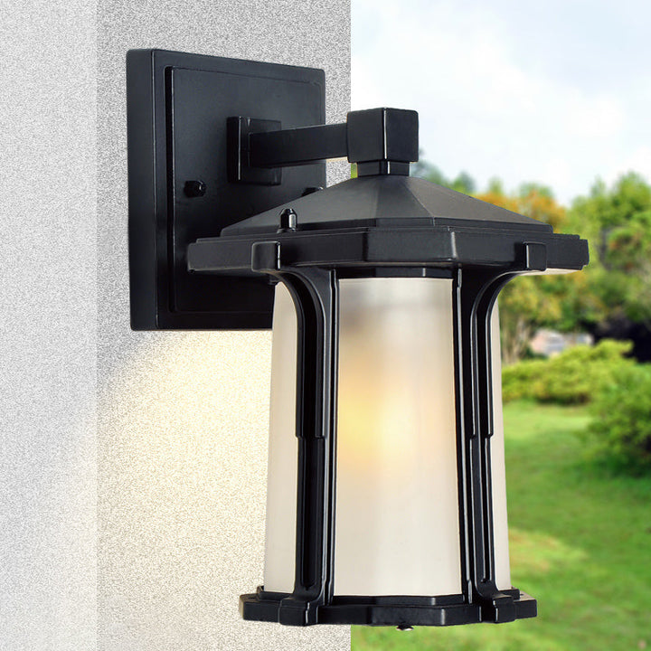 Skørter | Tan/White Glass Lantern Sconces Retro Style Single Version Outdoor Wall Mounted Light Source