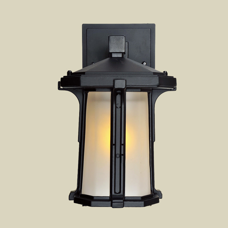 Skørter | Tan/White Glass Lantern Sconces Retro Style Single Version Outdoor Wall Mounted Light Source