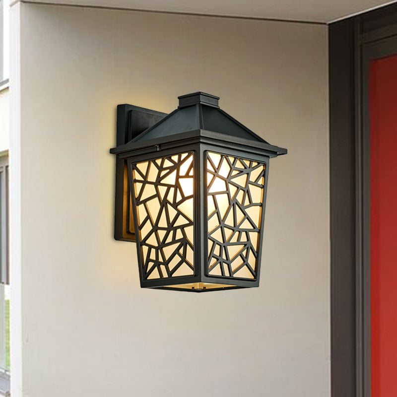 Skørter | Black 1 Head Wall Sconce Lighting Lodge Frosted Glass Lantern Wall Mounted Light