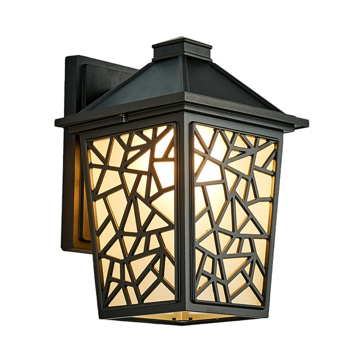 Skørter | Black 1 Head Wall Sconce Lighting Lodge Frosted Glass Lantern Wall Mounted Light