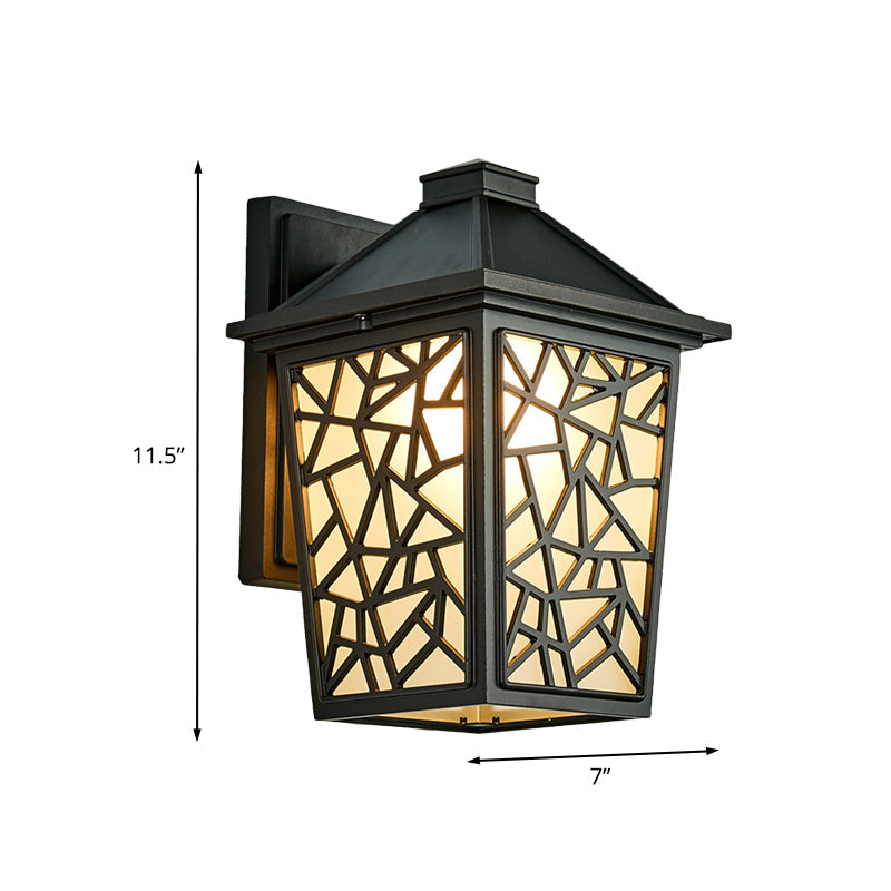 Skørter | Black 1 Head Wall Sconce Lighting Lodge Frosted Glass Lantern Wall Mounted Light