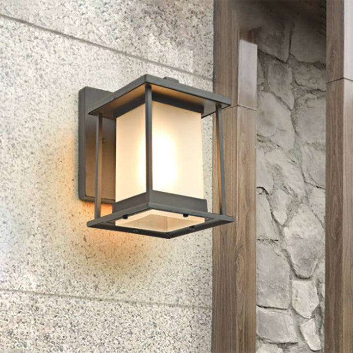 Skørter | White glass rectangular wall lamp rustic 1-light wall lighting for outdoor in coffee/black with metal frame