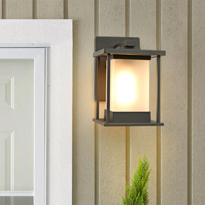 Skørter | White glass rectangular wall lamp rustic 1-light wall lighting for outdoor in coffee/black with metal frame