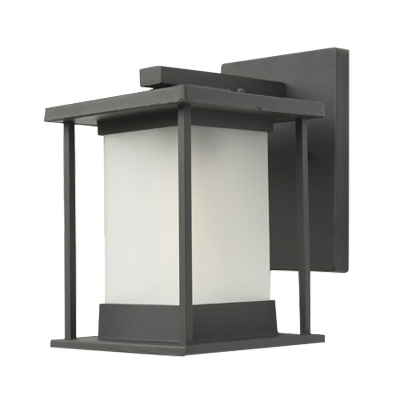 Skørter | White glass rectangular wall lamp rustic 1-light wall lighting for outdoor in coffee/black with metal frame