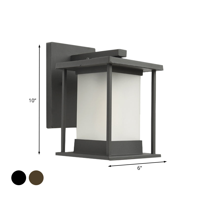 Skørter | White glass rectangular wall lamp rustic 1-light wall lighting for outdoor in coffee/black with metal frame