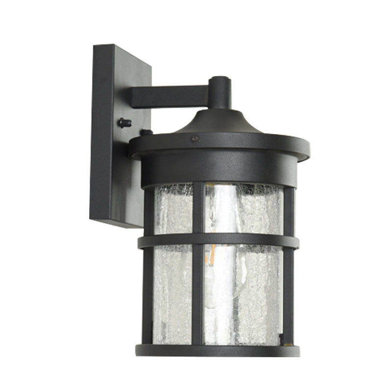Skørter | Crackle Glass Black Wall Lamp Cylindrical 1 Lamp Country Wall Lighting with Metal Frame