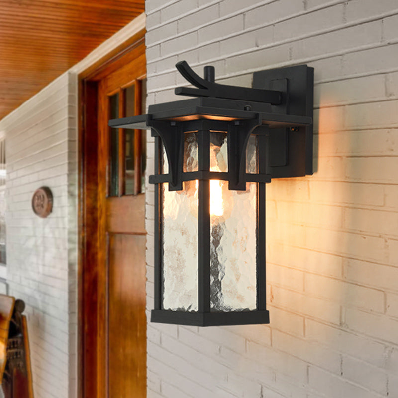 Skørter | Retro Lantern Wall Lighting Fixture 1 Light Clear Water Glass Wall Sconce Light in Bronze/Black for Outdoor