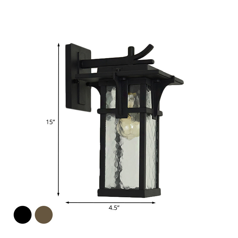 Skørter | Retro Lantern Wall Lighting Fixture 1 Light Clear Water Glass Wall Sconce Light in Bronze/Black for Outdoor