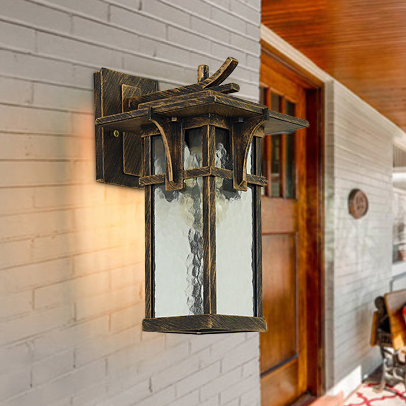Skørter | Retro Lantern Wall Lighting Fixture 1 Light Clear Water Glass Wall Sconce Light in Bronze/Black for Outdoor