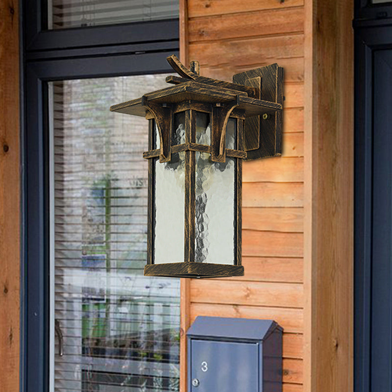 Skørter | Retro Lantern Wall Lighting Fixture 1 Light Clear Water Glass Wall Sconce Light in Bronze/Black for Outdoor
