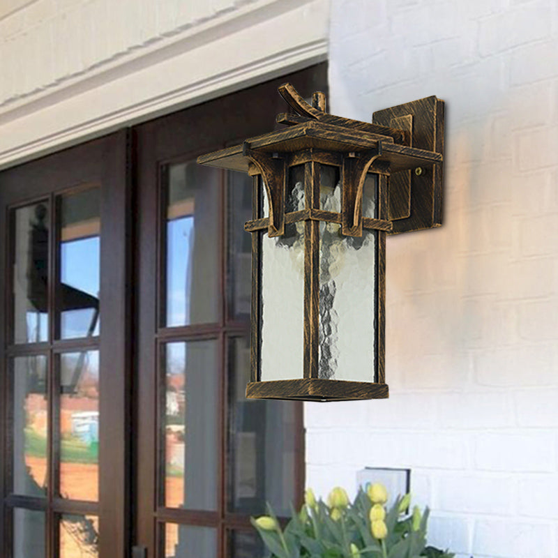 Skørter | Retro Lantern Wall Lighting Fixture 1 Light Clear Water Glass Wall Sconce Light in Bronze/Black for Outdoor