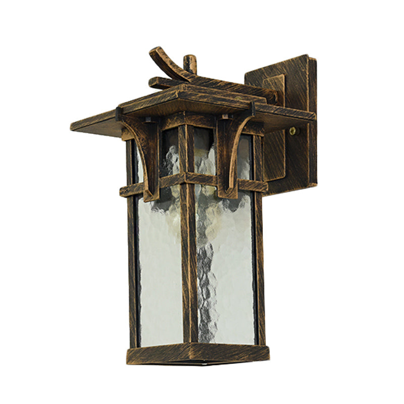 Skørter | Retro Lantern Wall Lighting Fixture 1 Light Clear Water Glass Wall Sconce Light in Bronze/Black for Outdoor