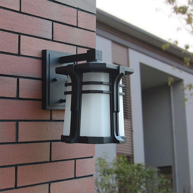 Skørter | Bronze/Black Lantern Wall Lamp Lodge Opal Frosted Glass Single Fixture Outdoor Wall Lighting
