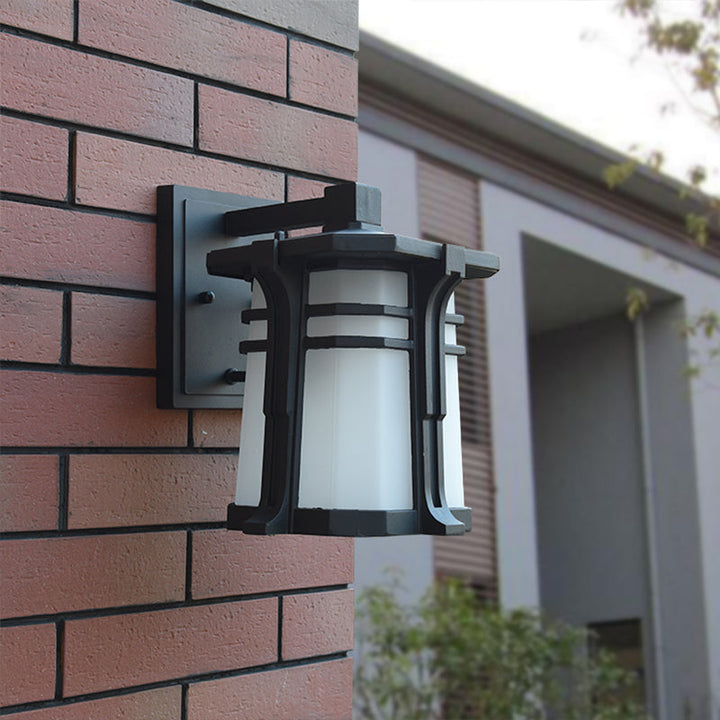 Skørter | Bronze/Black Lantern Wall Lamp Lodge Opal Frosted Glass Single Fixture Outdoor Wall Lighting