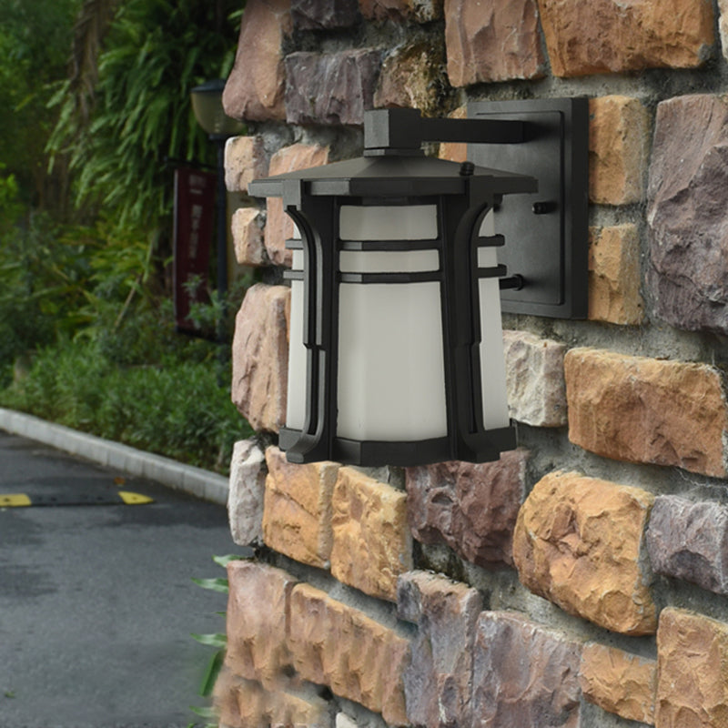 Skørter | Bronze/Black Lantern Wall Lamp Lodge Opal Frosted Glass Single Fixture Outdoor Wall Lighting