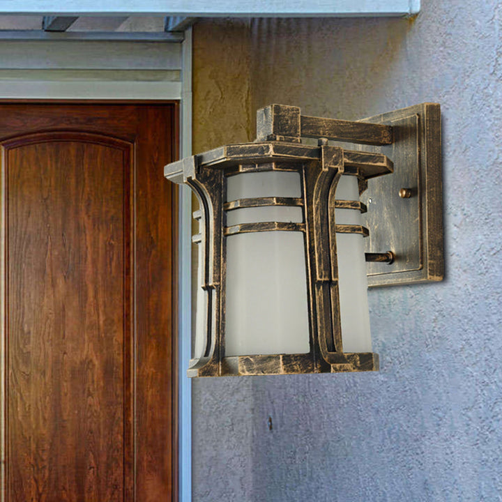 Skørter | Bronze/Black Lantern Wall Lamp Lodge Opal Frosted Glass Single Fixture Outdoor Wall Lighting