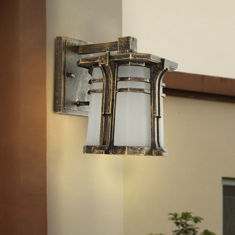 Skørter | Bronze/Black Lantern Wall Lamp Lodge Opal Frosted Glass Single Fixture Outdoor Wall Lighting