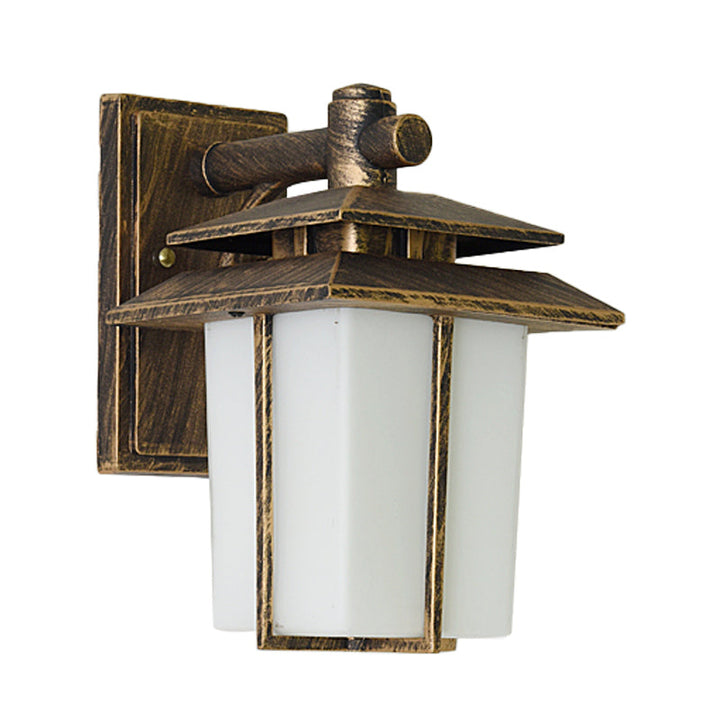 Skørter | White Glass Lantern Wall Light Lodge 1-Light Courtyard Wall Fixture in Bronze/Black