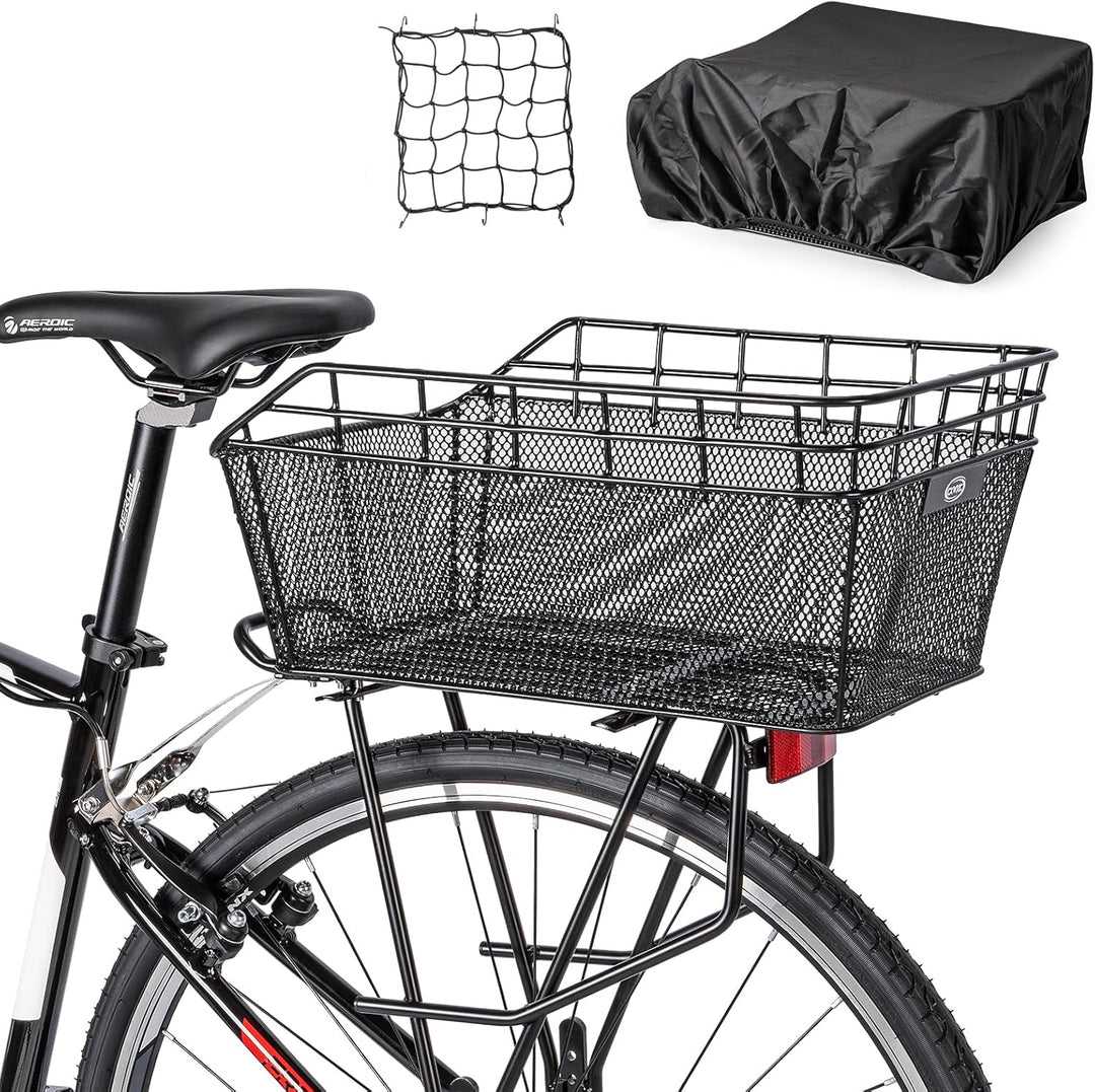Lisslune | Large Rear Bike Basket with Cargo Net & Waterproof Cover – Orvian